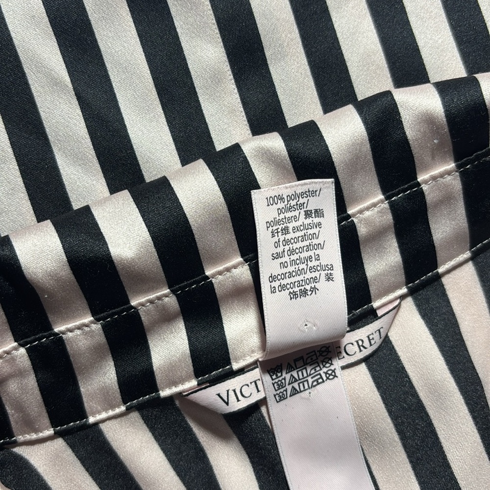 Victoria's Secret Black and White Striped sleep shirt silky nighty blouse small - Picture 11 of 11